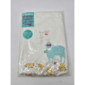 NOS VINTAGE CARTER'S CRIB TOP SHEET WHITE YELLOW CLOWNS BEARS  COTTON KNIT